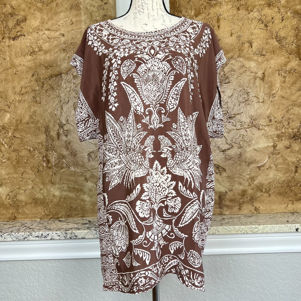 Maeve Anthropologie Shift Dress Women's XS Floral Paisley Drop Sleeve Boho Brown